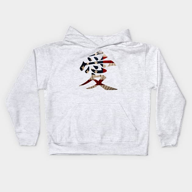 LOVE - Japanese Kanji Script with American Flag Kids Hoodie by BeachBumPics